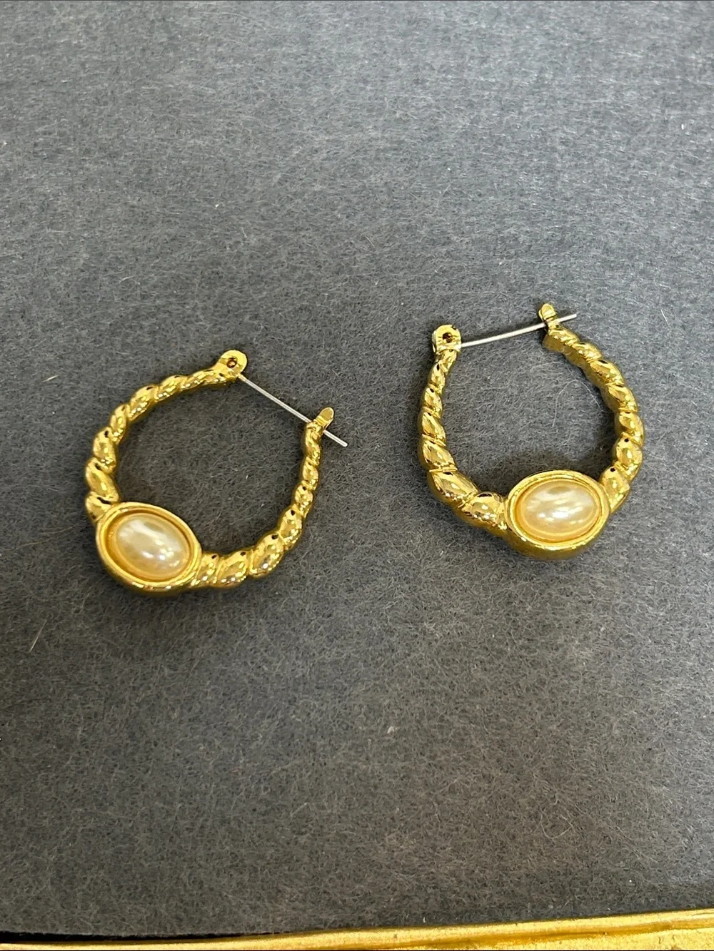 Classic Gold-Tone Pearl Accent Rope Hoop Earrings - Women's Jewelry